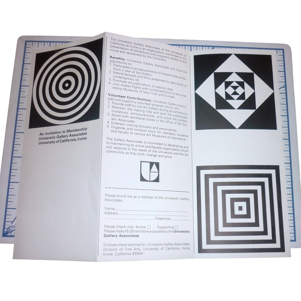 Vintage UC Irvine Op Art University Gallery Associates Invitation Brochure